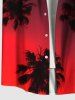Plus Size Coconut Tree Dip Dye Ombre Sky Print Hawaii Button Pocket Shirt For Men -  