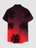 Plus Size Coconut Tree Dip Dye Ombre Sky Print Hawaii Button Pocket Shirt For Men -  