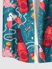 Plus Size Wine Bottle Sea Print Hawaii Button Pocket Shirt For Men -  