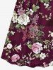 Plus Size Flower Leaf Branch Print Hawaii Surplice A Line Cami Dress -  