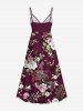 Plus Size Flower Leaf Branch Print Hawaii Surplice A Line Cami Dress -  