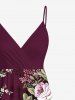 Plus Size Flower Leaf Branch Print Hawaii Surplice A Line Cami Dress -  