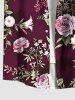 Plus Size Flower Leaf Branch Print Hawaii Button Pocket Shirt For Men -  