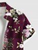 Plus Size Flower Leaf Branch Print Hawaii Button Pocket Shirt For Men -  