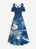 Plus Size Tropical Leaf Hibiscus Flower Sea Print Hawaii Cold Shoulder Crisscross A Line Maxi Dress -  