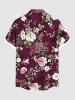 Plus Size Flower Leaf Branch Print Hawaii Button Pocket Shirt For Men -  