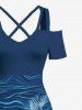 Robe longue trapèze croisée à épaules dénudées et imprimé tropical, motif hibiscus et fleurs, grande taille - Bleu Ciel 6X