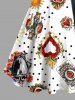 Robe trapèze hawaïenne grande taille à imprimé pois de soleil et cœurs de poker avec boutons et ceinture amovible - Blanc 1X