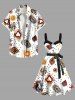 Robe trapèze hawaïenne grande taille à imprimé pois de soleil et cœurs de poker avec boutons et ceinture amovible - Blanc 1X