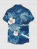 Plus Size Tropical Leaf Hibiscus Flower Sea Print Hawaii Button Pocket Shirt For Men -  