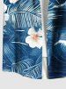 Plus Size Tropical Leaf Hibiscus Flower Sea Print Hawaii Button Pocket Shirt For Men -  