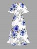 Plus Size Coconut Tree Hibiscus Flower Leaf Print Hawaii Split Pocket A Line Midi Dress -  