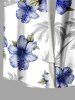 Plus Size Coconut Tree Hibiscus Flower Leaf Print Hawaii Button Pocket Shirt For Men -  