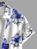 Plus Size Coconut Tree Hibiscus Flower Leaf Print Hawaii Button Pocket Shirt For Men -  