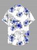 Plus Size Coconut Tree Hibiscus Flower Leaf Print Hawaii Button Pocket Shirt For Men -  