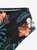 Bas de maillot de bain hawaïen à imprimé feuilles tropicales et fleurs d'hibiscus - Noir 3X