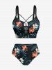 Bas de maillot de bain hawaïen à imprimé feuilles tropicales et fleurs d'hibiscus - Noir 4X