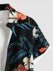 Plus Size Tropical Leaf Hibiscus Flower Print Hawaii Button Pocket Shirt For Men -  