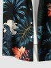 Plus Size Tropical Leaf Hibiscus Flower Print Hawaii Button Pocket Shirt For Men -  