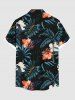 Plus Size Tropical Leaf Hibiscus Flower Print Hawaii Button Pocket Shirt For Men -  