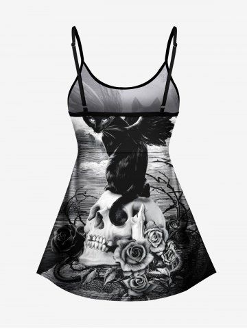 Cat Wing Rose Flower Skull Cloud Sky Print Shirt Swimsuit Plus Size Matching Outfit For Couples