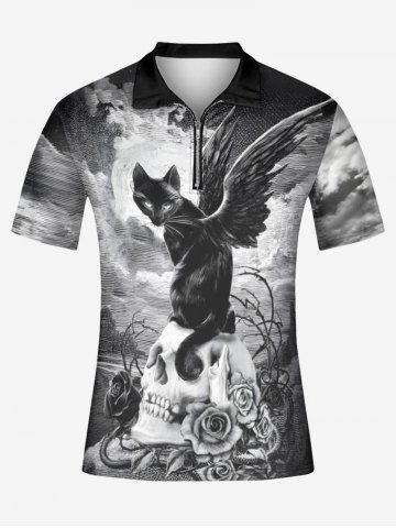 Cat Wing Rose Flower Skull Cloud Sky Print Shirt Swimsuit Plus Size Matching Outfit For Couples