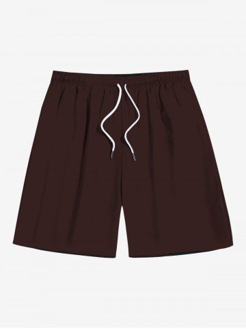 Plus Size Solid Hawaii Drawstring Pockets Beach Shorts For Men - DEEP COFFEE - 8XL