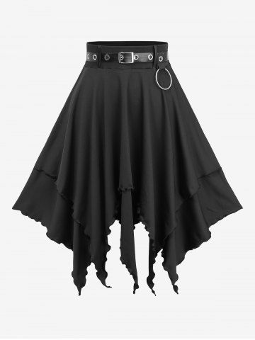 Layered Solid Handkerchief A Line Skirt with Removable PU Belt - BLACK - XXXL