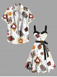Tenue de plage hawaïenne assortie grande taille à imprimé Poker Heart Sun Spotted pour couples - Blanc 
