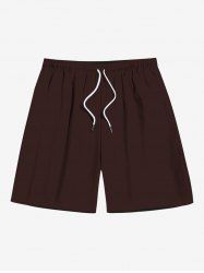 Short de plage uni grande taille avec cordon de serrage et poches pour homme - Café profond XL