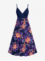 Plus Size Colorful Ombre Flower Print Hawaii Surplice A Line Cami Dress -  