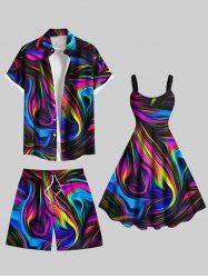 Colorful Ocean Currents Print Plus Size Matching Hawaii Beach Outfit For Couples -  