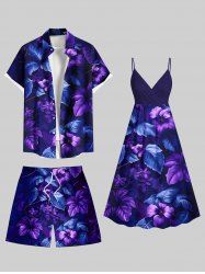 Hibiscus Flowers Leaf Tropical Print Plus Size Matching Hawaii Beach Outfit For Couples -  