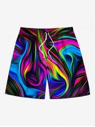 Short de plage hawaïen grande taille à imprimé courants océaniques colorés pour homme - Noir 7XL