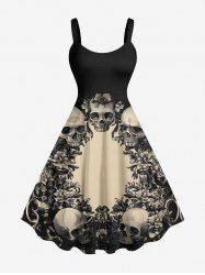 Plus Size Skulls Flowers Print Hawaii Tank Dress -  