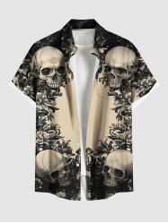 Chemise hawaïenne grande taille à imprimé tête de mort et fleurs, avec poches et boutons, pour homme - café lumière S