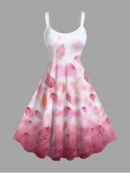 Plus Size Leaf Ombre Colorblock Print Hawaii Tank Dress -  