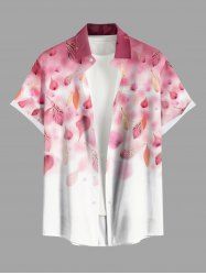 Plus Size Leaf Ombre Colorblock Print Buttons Pocket Hawaii Shirt For Men -  