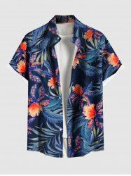 Chemise hawaïenne grande taille à imprimé fleurs, pois, feuilles, boutons, poches pour homme - Noir 4XL