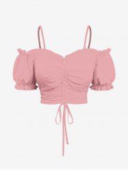 Plus Size Cinched Ruched Ruffles Cold Shoulder Cami Top -  