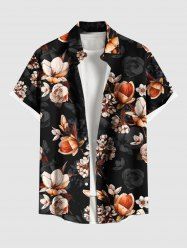 Plus Size Ombre Flower Branch Print Hawaii Button Pocket Shirt For Men -  