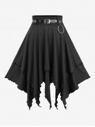 Jupe trapèze à volants superposés, coupe mouchoir, avec ceinture amovible en PU - Noir S