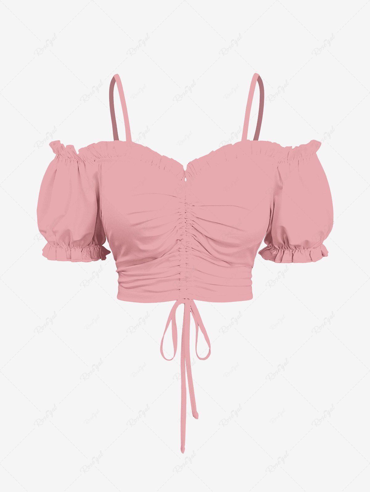 Online Plus Size Cinched Ruched Ruffles Cold Shoulder Cami Top  