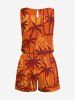 Ensemble chemise hawaïenne, short et barboteuse assortis, grande taille, imprimé ethnique cocotier, pour couple - Orange 