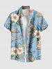 Tenue de plage hawaïenne assortie grande taille, motif cocotier, paysage marin, feuilles tropicales, fleurs d'hibiscus, pour couples - Bleu clair 