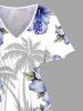 Coconut Tree Hibiscus Flower Leaf Print Plus Size Matching Hawaii Beach Outfit For Couples -  