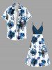 Tenue de plage hawaïenne assortie grande taille à imprimé floral aquarelle pour couples - Bleu 