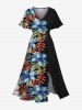 Tenue de plage hawaïenne assortie grande taille à imprimé tropical, fleurs d'hibiscus et feuilles, pour couples - Noir 