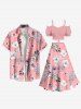Hibiscus Flower Tropical Leaf Print Plus Size Matching Hawaii Beach Outfit For Couples -  