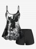 Cat Wing Rose Flower Skull Cloud Sky Print Tankini Top(Adjustable Shoulder Strap) -  